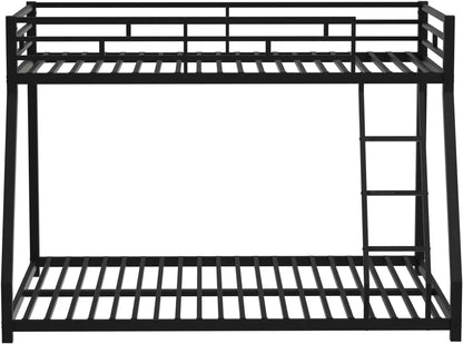 Litera doble sobre cama matrimonial con estructura de metal, barandilla y escalera, diseño que ahorra espacio, cama de metal para &amp;,