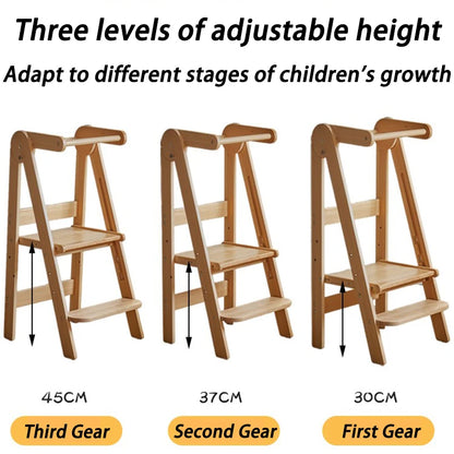 Portable Children's Folding Chairs Multifunction Height Adjustable Step Stools Solid Wood Children's Foldable Footrest Armchairs