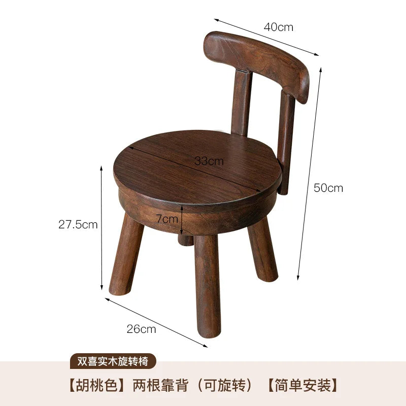 Rotating Small Chair Solid Wood Household Low Stool Sturdy Backrest Adult Child Rotating Living Room Sofa Dining Room Furniture