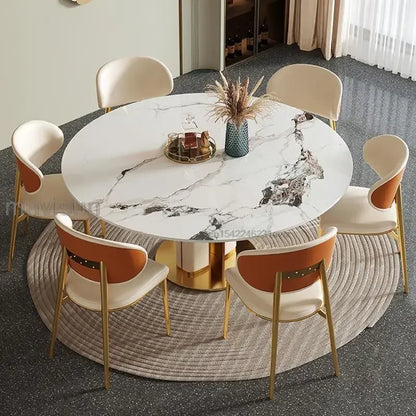 Round Table Portable Table Luxury Living Room Center Sets Natural Rock Board Table Rotating Turntable Muebles Designed Kitchen