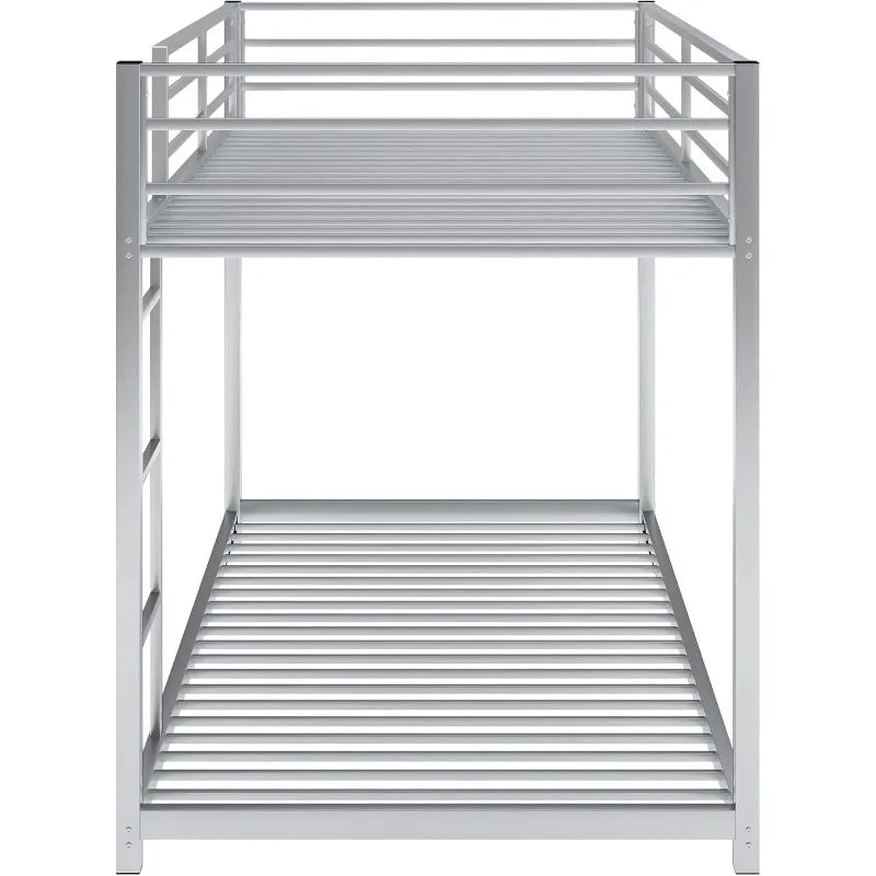 Litera de metal para dos personas, estructura resistente con barandillas de seguridad y escaleras para niños, adolescentes y adultos, color plateado