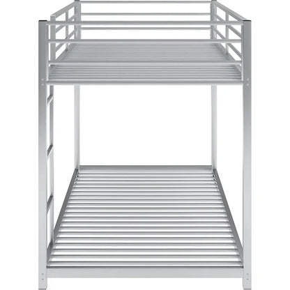 Lit superposé en métal pour deux personnes, cadre de lit superposé robuste avec barrières de sécurité et échelles pour enfants/adolescents/adultes, argent