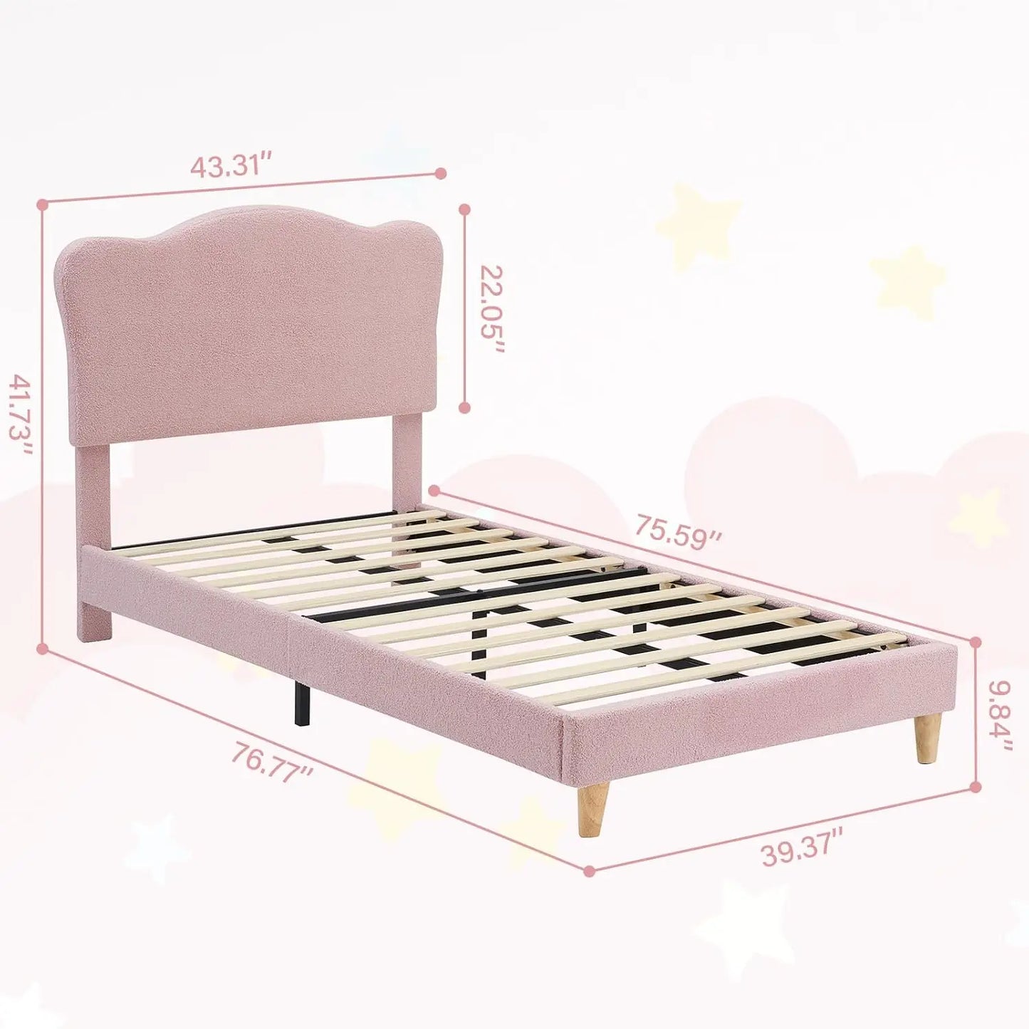 Twin Bed Frames for Kids, Upholstered Toddler Twin Bed Platform with Adjustable Headboard, Wood Slats, Children Bedroom