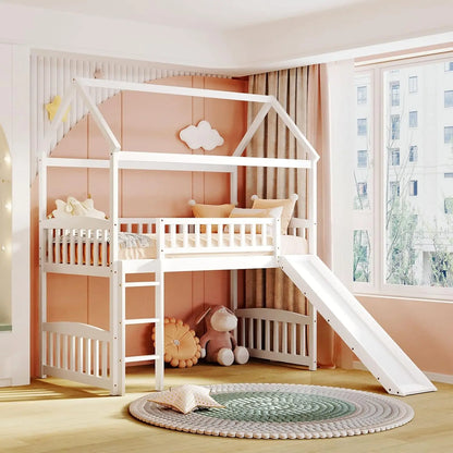 Cadres de lit superposés Merax House Loft avec toboggan Aucun sommier nécessaire pour les adolescents, les filles ou les garçons