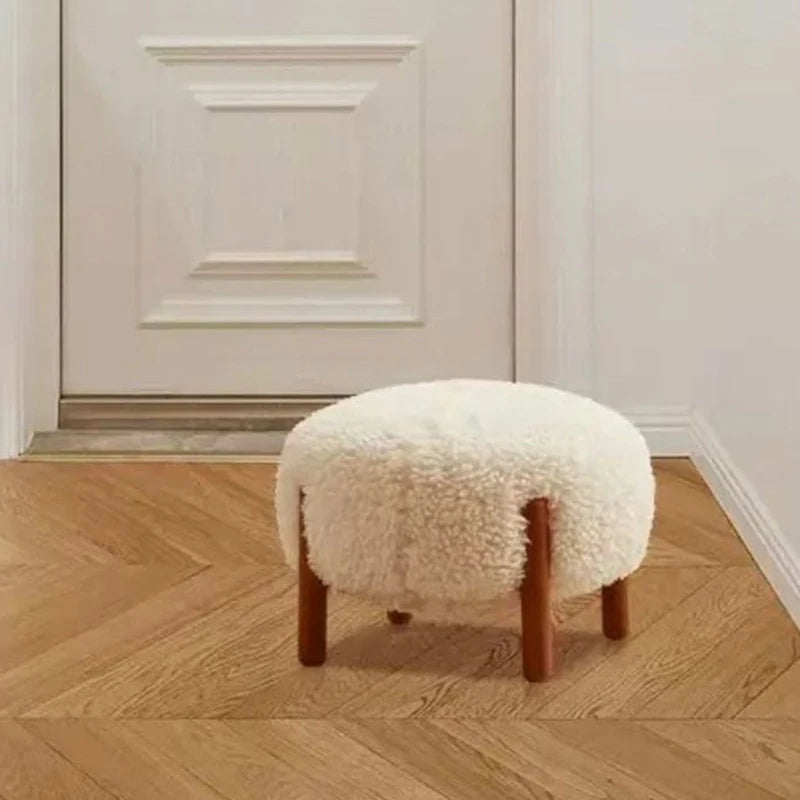 Taburetes bajos de madera maciza Reposapiés redondos Otomanas modernas Reposapiés minimalistas Sillas pequeñas para niños Muebles de habitación de estética nórdica