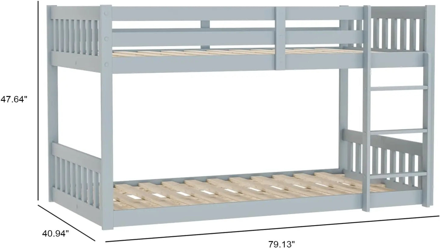 Litera doble sobre dos camas individuales para niños y adolescentes, estructura de litera de madera maciza con escalera y barandilla, estructuras de camas que ahorran espacio