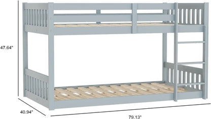 Litera doble sobre dos camas individuales para niños y adolescentes, estructura de litera de madera maciza con escalera y barandilla, estructuras de camas que ahorran espacio