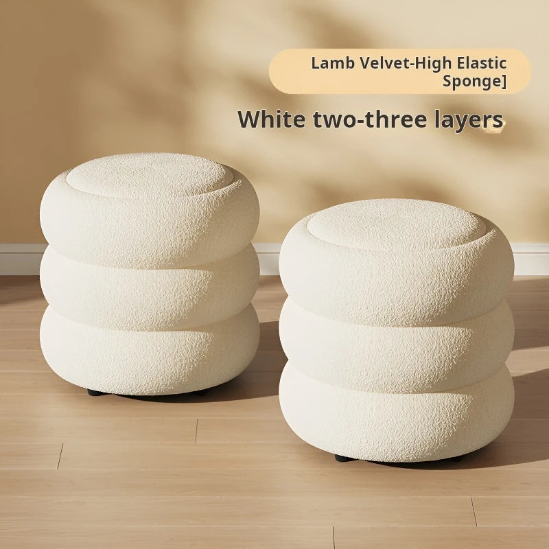 Nordic Living Room Lamb Wool Low Stool Home Shoe Change Small Ottoman Children Chairs Soft Stool Round Footrest Bedroom Stool