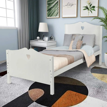 Twin Size Platform Bed with Unique Design Headboard, Wooden Bed Frame for Kids Bedroom