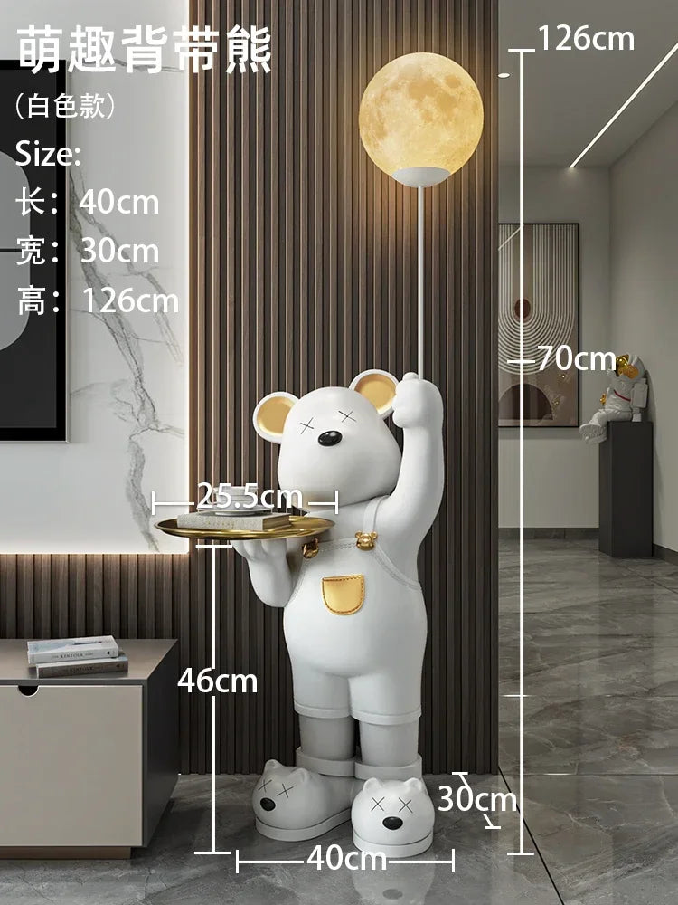 Large Moon Violent Bear Sculpture Ornaments, Bedroom TV Cabinet and Children's Room Creative Decorations, Home Luminous Gifts