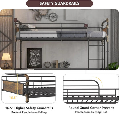 1 lit superposé en métal Twin Over Twin, lits superposés jumeaux convertibles en 2 lits jumeaux individuels pour enfants et adultes, garde-corps de 16,5 po de hauteur