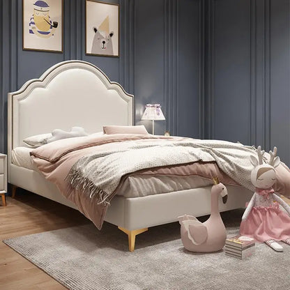 Light Luxury Leather Girl Kid Bed 10cm High Stainless Steel Legs Solid Wood Frame Furniture Comfortable Single Bed For A  Child