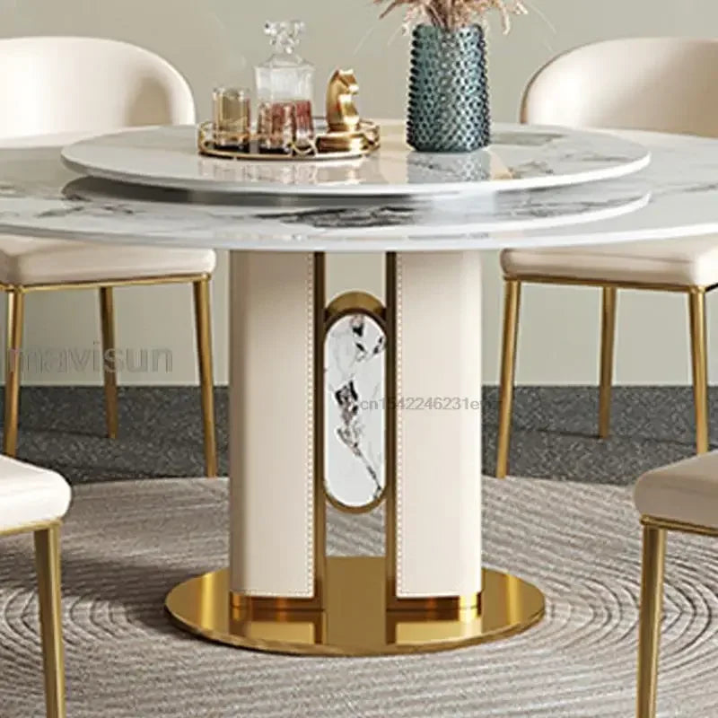 Round Table Portable Table Luxury Living Room Center Sets Natural Rock Board Table Rotating Turntable Muebles Designed Kitchen