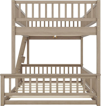 Litera moderna tamaño queen con escalera y barandillas, litera de madera para dormitorio de niños, adolescentes y adultos, diseño desmontable