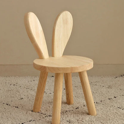 Rabbit Ears Small Chair Children Cartoon Solid Wood Stool Household Shoeshine Stool Children Backrest Household Furniture