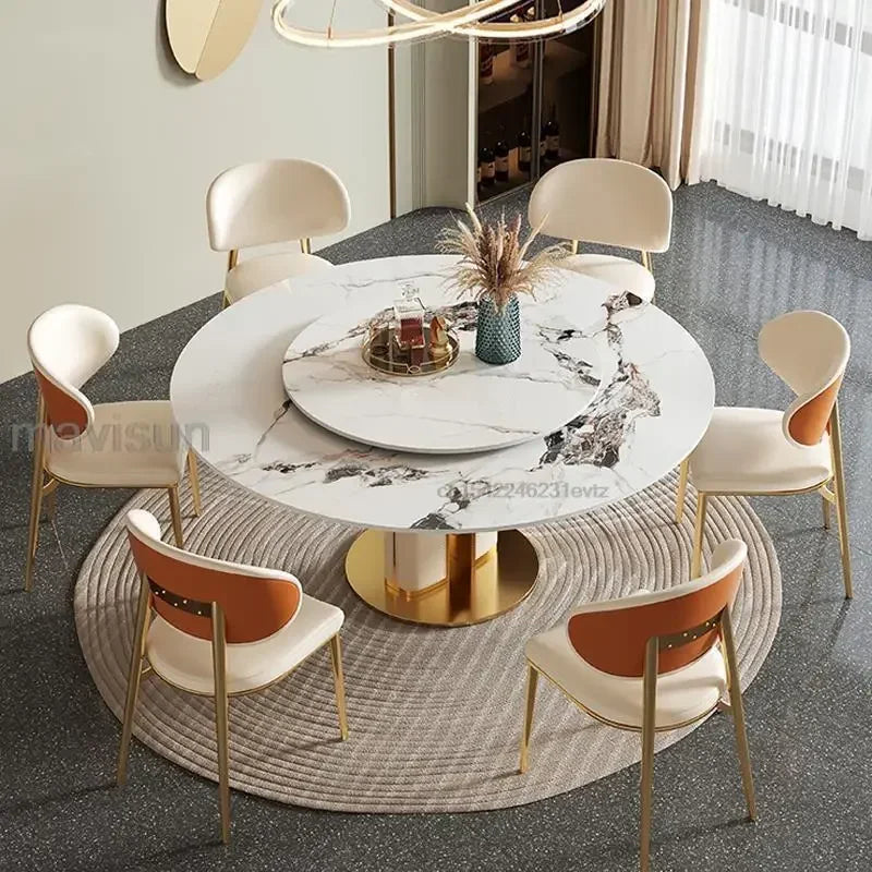 Round Table Portable Table Luxury Living Room Center Sets Natural Rock Board Table Rotating Turntable Muebles Designed Kitchen