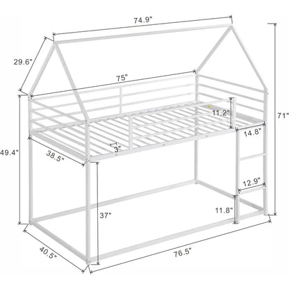 Kids Twin Metal House Bed, Low Montessori Daybed for Boys,Girls, No Box Spring Needed, Noise Free