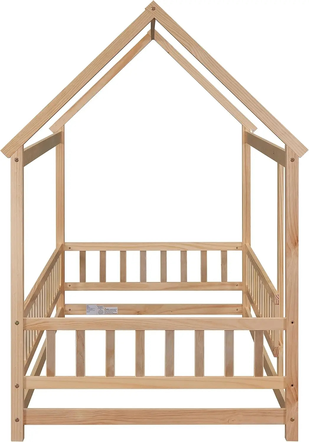 Lit maison pour garçons et filles, lit Montessori en bois avec clôture et toit, facile à assembler, pas besoin de sommier, naturel