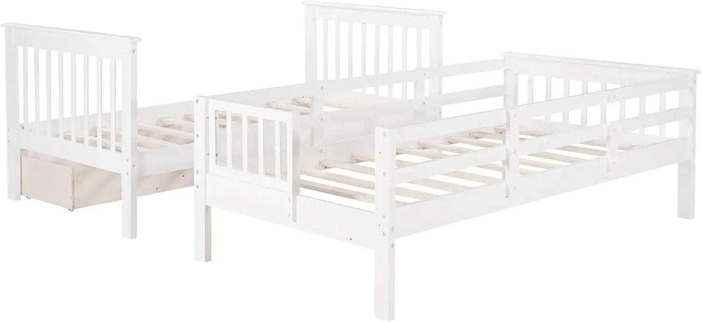 &amp; Bright Designs Lits superposés jumeaux avec tiroirs de rangement et escaliers Cadre de lit superposé en bois pour enfants garçons filles adolescents, blanc