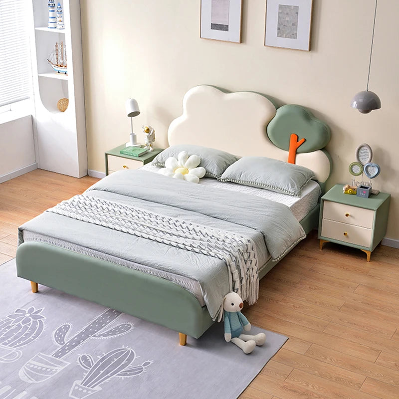 Single Luxury Upholstered Bed Solid Wood Room Childrens Simple Bed Wooden Girls Camas Moderrnas Inteligentes Bedroom Furniture