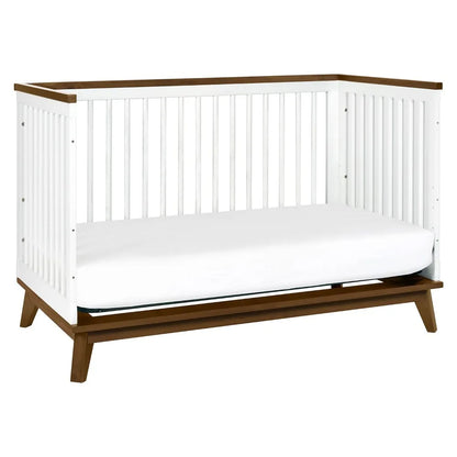 Scoot 3-in-1 Convertible Crib with Toddler Bed Conversion Kit in White and Natural Walnut, Greenguard