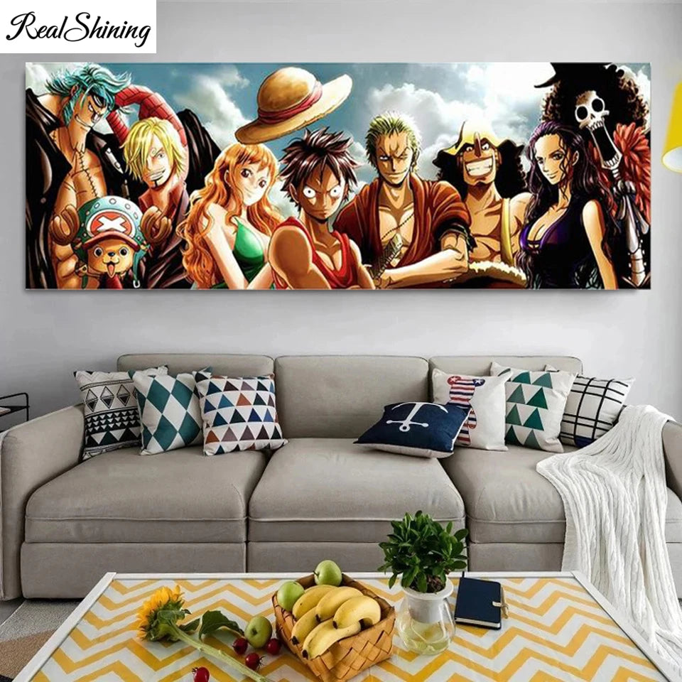 Peinture diamant One Piece Anime japonais Luffy et ses partenaires Point de croix Mosaïque diamant Décoration de chambre d'enfant T1407