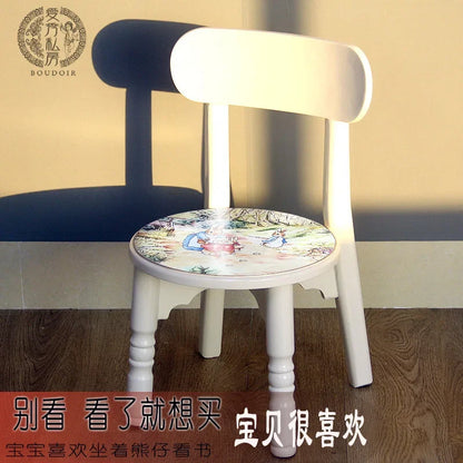 Solid Wood Children Chair Cute Living Room Small Household Adult Short Backrest Study Seat Writing European Designer Furniture