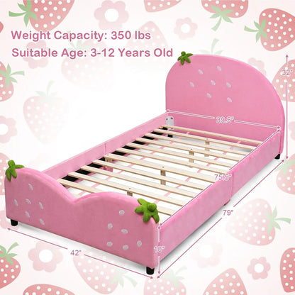 Twin Bed Frames for Kids, Wood Upholstered Twin Bed Platform with Slat Support, Padded Headboard&Footboard, No Box Spring Needed