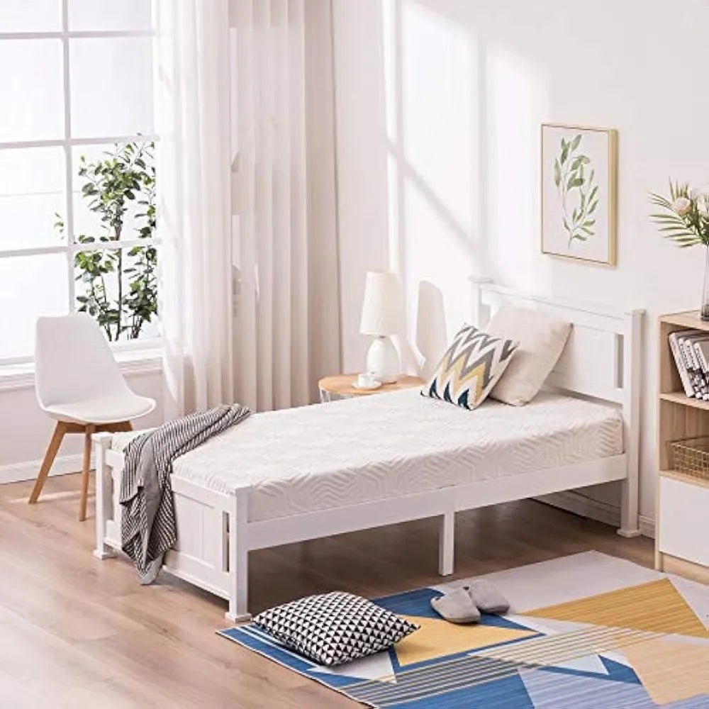 Ensemble de cadres de lit jumeaux pour enfants, cadre blanc avec tête de lit, lit simple en bois moderne pour adultes, meubles de chambre à coucher