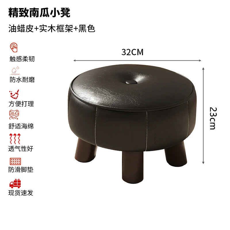 Solid Wood Rotating Stools Household Low Backrests Small Chairs Living Room Sofas Soft Bags Shoe Changing Stools Children Design