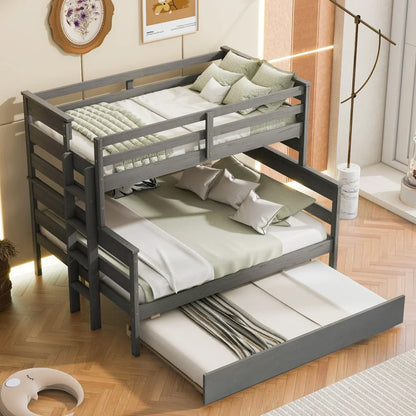 Wood Twin Over Full Bunk Bed with Size Trundle,White Kids Beds for Boys Twin Bed Frame Baby Three Blind Box Twin Beds Furniture