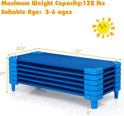 Stackable Sleeping Daycare Cots for Kids, Portable Toddler Nap Cots, 52" L x 23" W, Ready-to-Assemble, Space-Saving Children Nap