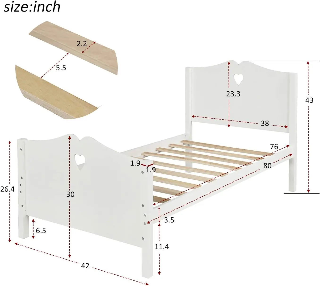 Lit plateforme double avec tête de lit au design unique, cadre de lit en bois pour chambre d'enfant