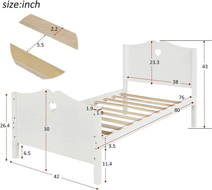 Lit plateforme double avec tête de lit au design unique, cadre de lit en bois pour chambre d'enfant