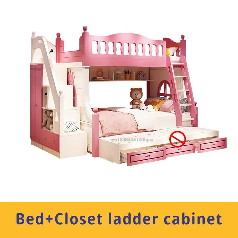 Loft Bed With Drawers Creative And Lovely Pink Two-Story Furniture For Girls From 5 To 8 Years Old Fashion Hot Sale Kids Beds