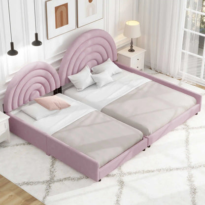 Cama con plataforma tapizada de tamaño matrimonial y doble, dos divanes separados para niños, adolescentes y adultos, estilo moderno y tradicional, color rosa