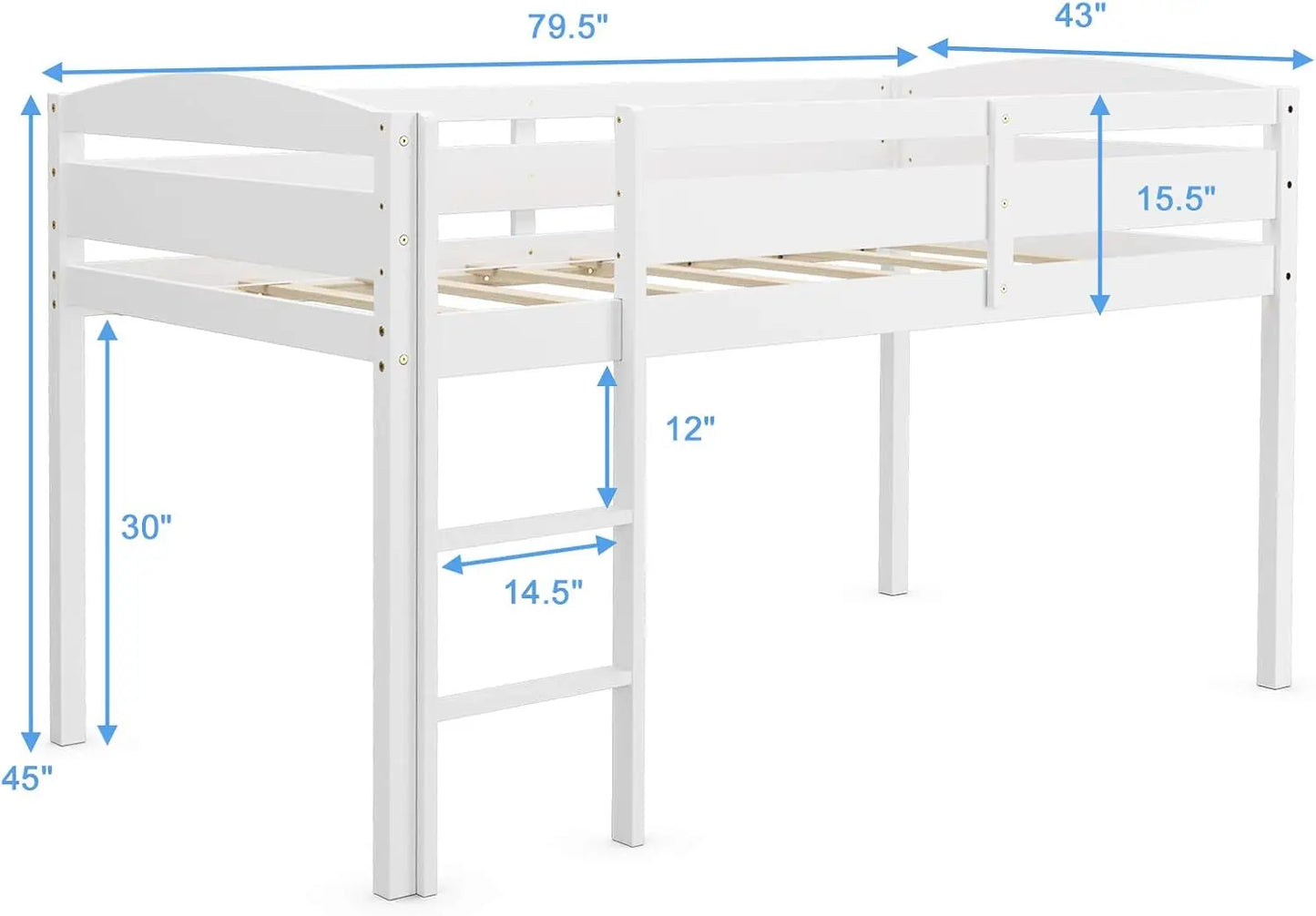 Lit mezzanine simple, lit mezzanine bas en bois massif avec barrière de sécurité et échelle, lit simple pour garçons et filles pour chambre d'enfants, pas besoin de sommier, classe