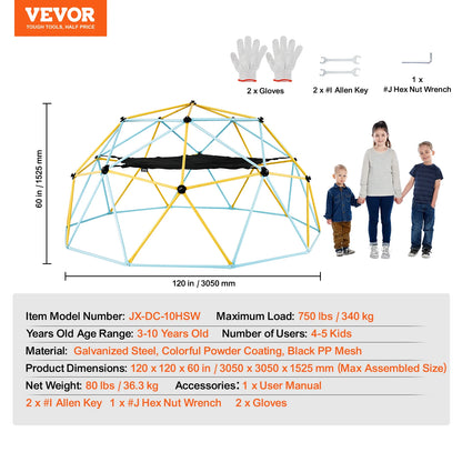 VEVOR Climbing Dome 6/8/10/12FT Geometric Dome Climber Hammock Swing Jungle Gym Climbing Grip Outdoor Backyard Play Equipment