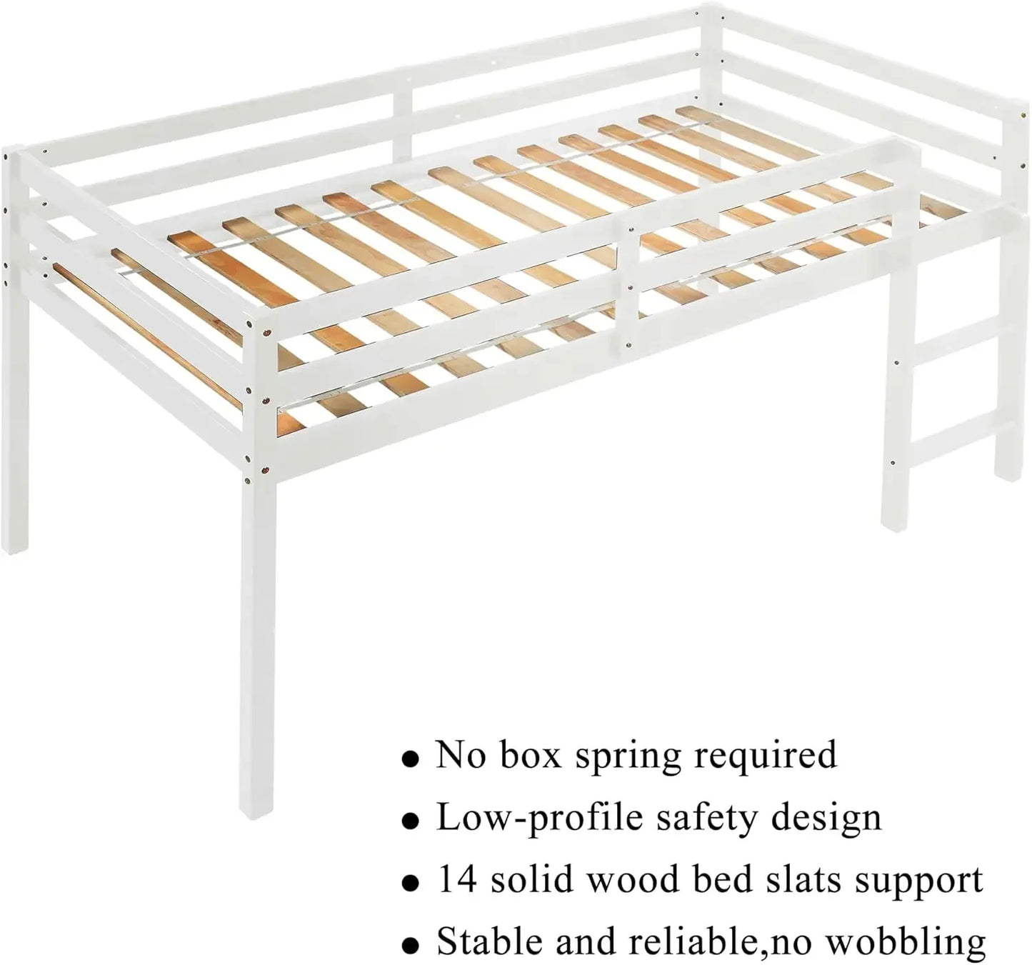 Loft Bed for Kids with Ladders and Guard Rails,Solid Wood and Sturdy Low Loft Bed Frame for Boys Girls and Junior,No Box Spring