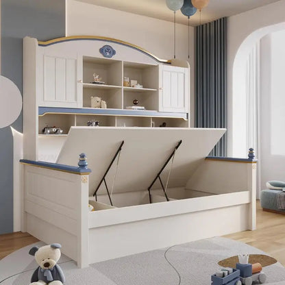 Cama de madera maciza para niños con estantes Dormitorio para niños de 5 a 8 años Armario de tres cajones Cama multifuncional estable para niños