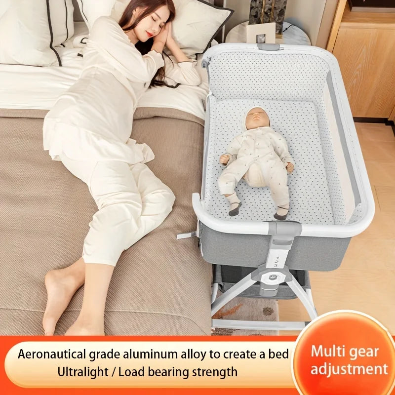 Multi Functional Baby Crib with Foldable Height Adjustment Splicing, Portable and Movable Bedside Swing, Cradle, Sleeping Bed