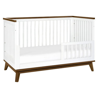 Scoot 3-in-1 Convertible Crib with Toddler Bed Conversion Kit in White and Natural Walnut, Greenguard