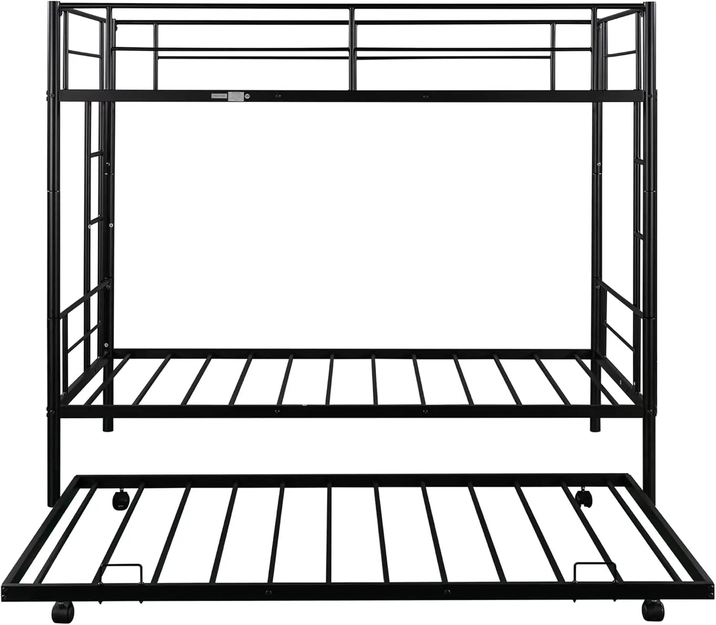 Litera de metal doble sobre doble con estructura de cama nido, litera resistente con 2 escaleras laterales, litera convertible con protección de seguridad