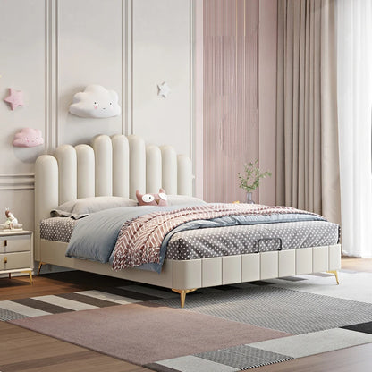 Cama infantil moderna de princesa, elegante cama tipo loft de cuero para niños, juego de dormitorio de lujo para niños, muebles cómodos