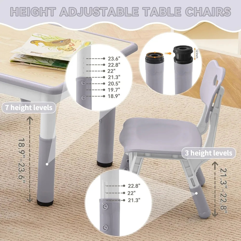 Table and Chairs Set, Height Adjustable Toddler Table and Chair Set for Kids Ages 3-8, 31.5"L x 23.6"W Graffiti Desktop Plastic