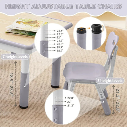 Table and Chairs Set, Height Adjustable Toddler Table and Chair Set for Kids Ages 3-8, 31.5"L x 23.6"W Graffiti Desktop Plastic