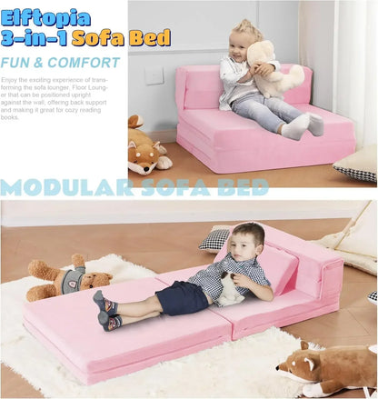 Sofa Bed for Kids,Tri Folding Floor Toddler’s Mattress Fold up Sofa Bed,Child Foldable Futon Mattress,Folding Couch for Kids,Pin