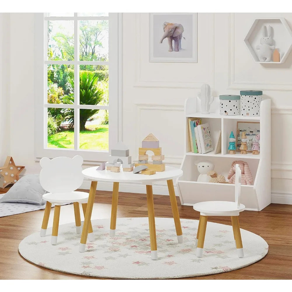 Ensemble table et chaises en bois pour enfants UTEX, table de jeu pour enfants avec 2 chaises, table ronde pour enfants 3 pièces pour tout-petits, filles, garçons, blanc