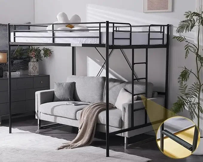 Loft Bed with Flat Rungs for Adults, Kids and Young Teens, No Box Spring Required,Heavy Duty Metal Slat Support