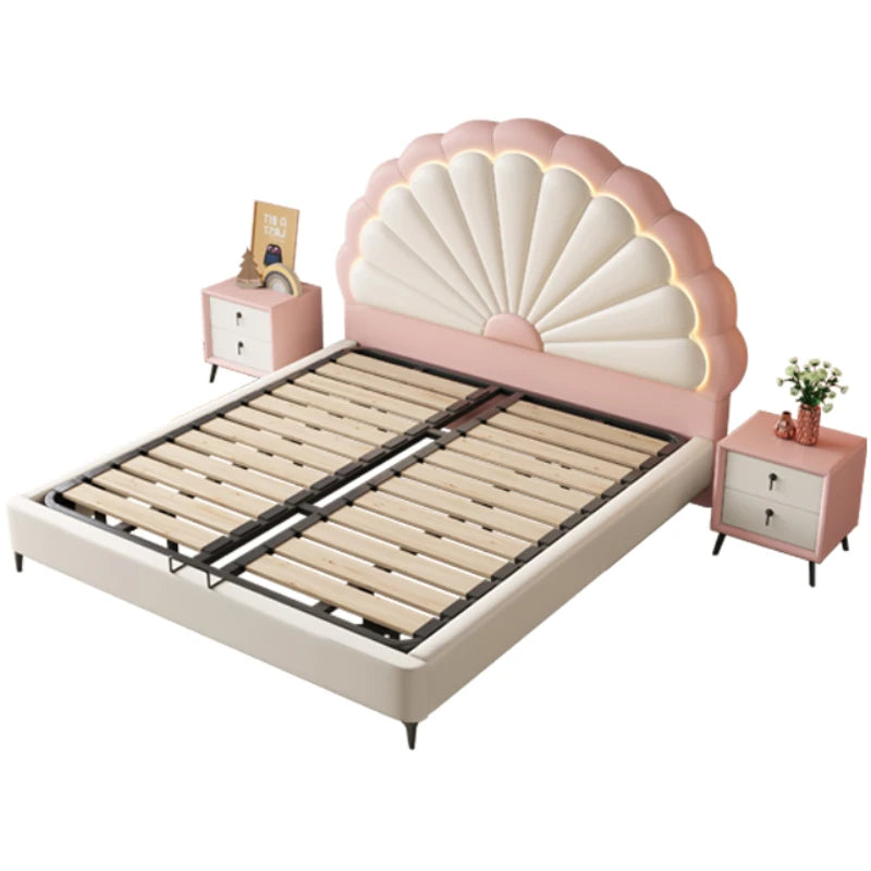 Cama infantil de lujo de cuero, moderna y bonita, estilo loft, cabecero de cama de princesa, cómoda, juego de dormitorio infantil, muebles